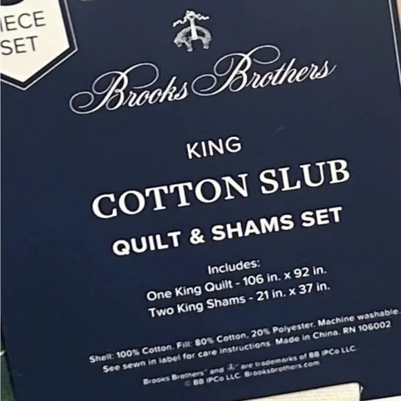 Brooks Brothers Green, White and Blue King Cotton Slub Quilt 106”x92”